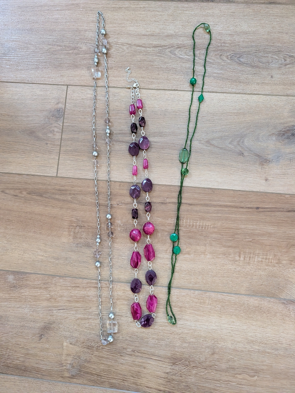 Multicolor Beaded Long Necklace Lot of 3, Mixed Shapes, Assorted Colors